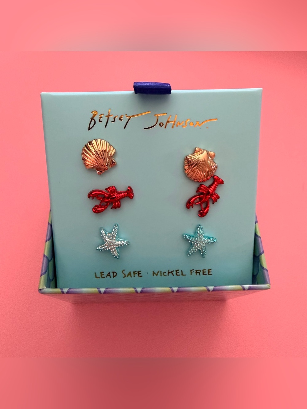 NWT Betsey Johnson Ocean Charm Earring Trio - Lobster, Starfish and Seashell